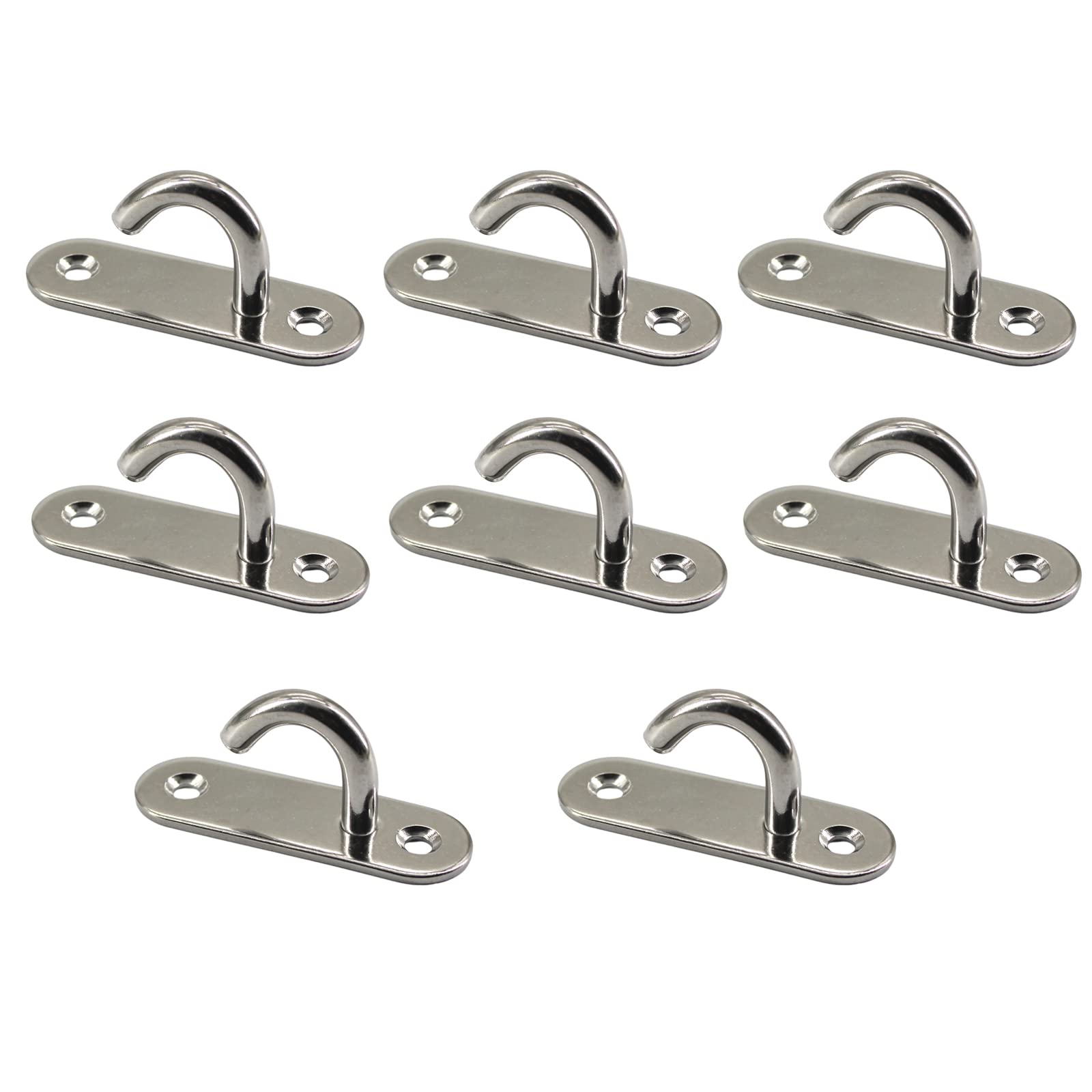 Faspiroty 8Pcs M5 304 Stainless Steel Ceiling Hooks Open Hooks Pad Eye Plate, Wall Mount Hooks Boat Marine Deck Hardware