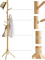 YMYNY Wooden Coat Rack Stand 8 Hooks Hall Tree Adjustable 40x181cm view 7