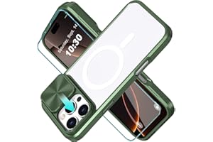 WATEFULL for iPhone 16 Pro Max MagSafe Clear Case with Slide Camera Lens Cover +1 Screen Protector, [Strong Magnets][Anti Yellow] Anti Scratch Back Soft Frame for iPhone 16 Pro Max 6.9"(Green)