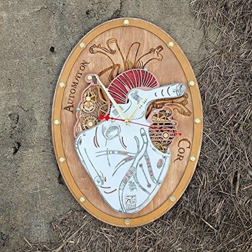Automaton Cor (Heart) handcrafted wooden steampunk wall clock by WOODANDROOT unique, personalized custom made christmas gift, vintage, large open gear home decor, unique wall art