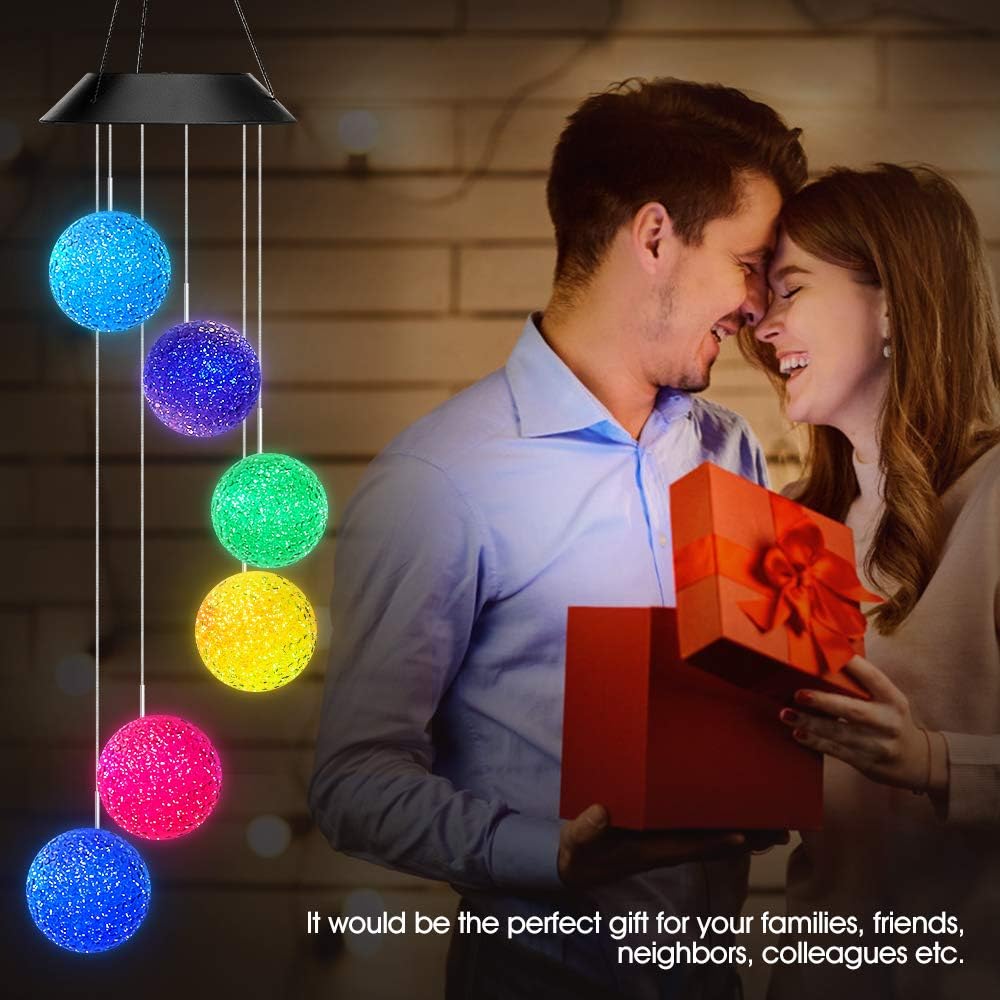 AceList Color Changing Solar Power Wind Chime Crystal Ball Wind Chime Wind Mobile Portable Waterproof Outdoor Windchime Light for Patio Yard Garden Home : Garden & Outdoor
