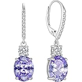 FJ Dangle Drop Earrings 925 Sterling Silver Solitaire Leverback Earrings Birthstone Jewelry for Women