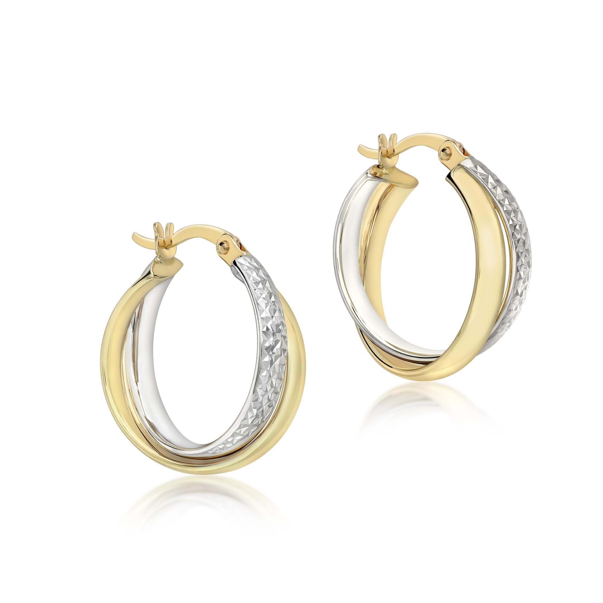 CARISSIMA Women's 9 ct Gold Two Colour Gold Diamond Cut Thick Creole Earrings