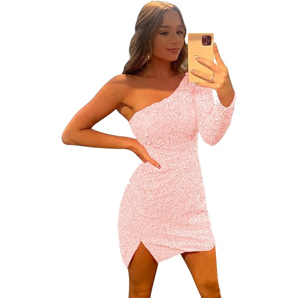 Sequin Homecoming Dress For Teens – One Shoulder Short Prom Dress With Fringe (Size 8, Dusty Rose) - View #3