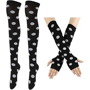 JYCMHALI Thigh High Polka Dots Socks Gloves Set