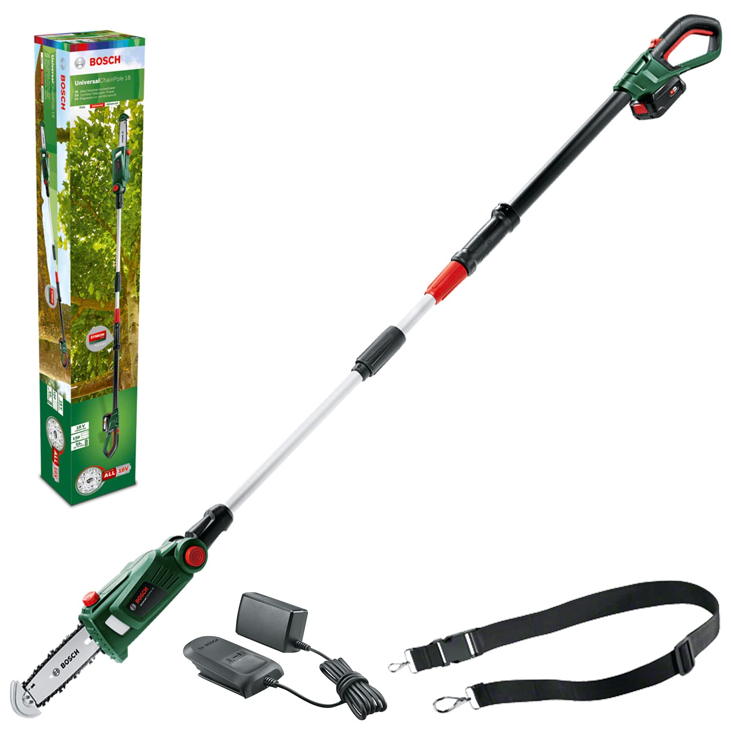 Bosch cordless pole saw UniversalChainPole 18 (battery, charger, cardboard box, 18-volt system, 2.5 Ah)