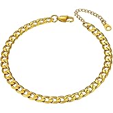 Richsteel Anklets for Women Cuban/Figaro/Spiga Wheat Chain Stainless Steel/18K Gold Plated Ankle Bracelet Beach Waterproof Foot Jewelry