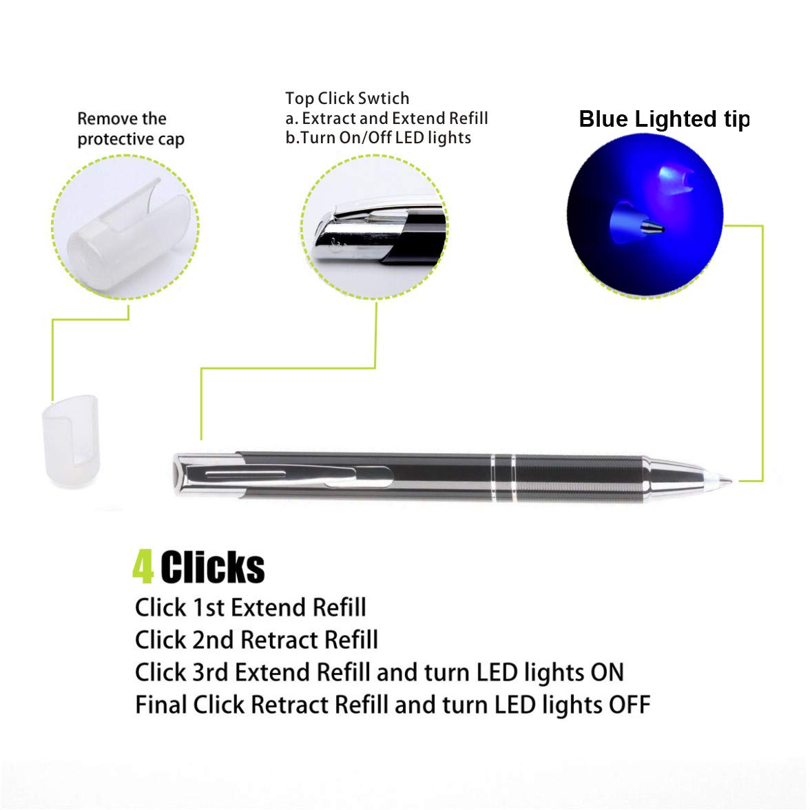 Lighted Tip Pen Led Penlight Light Up Pen Light Ballpoint Pen With Light For Writing In The Dark 1 Pack Blue Light In Office Products