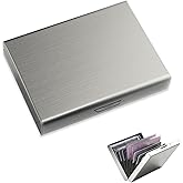 Portable Hard Case Cardholder, RFID Blocking Metal Card Holder - Slim Credit Card Wallet Protector for Men & Women, Holds 12 Cards Gift Box Packaging (Metallic Silver)