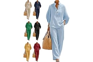 2026 New Women's Batwing Sleeve Linen Cotton Two Piece Set - Casual Shirt and Wide Leg Pants Outfit