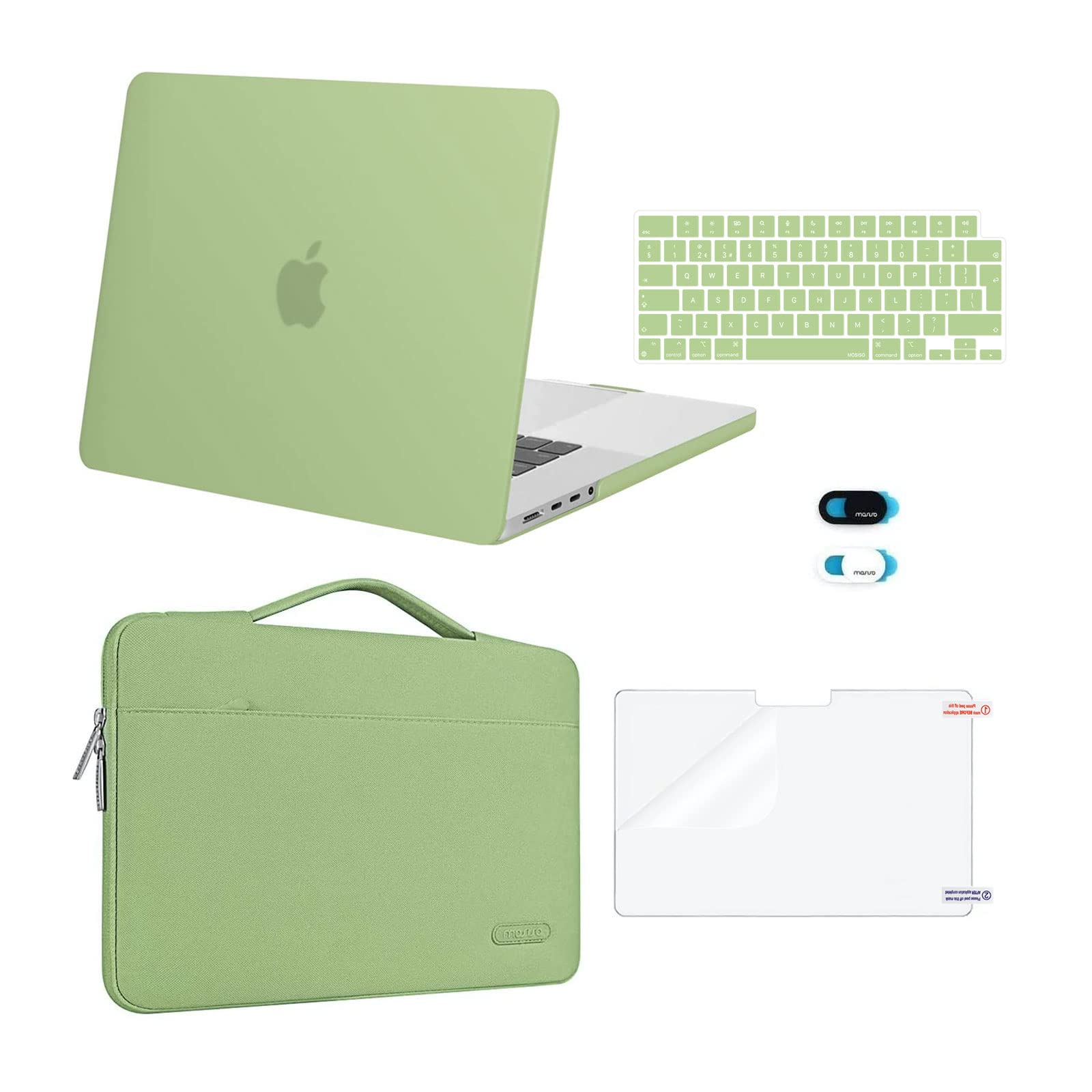 MOSISO Compatible with MacBook Pro 16 inch Case 2026-2021 M5 M4 M3 M2 M1 A3429 A3428 A3403 A3186 A2991 A2780 A2485, Hard Shell Cover&Sleeve Bag&KeyboardSkin&Screen Film&Webcam Cover, Avocado Green