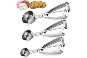 SAFFRON & SAGE HOME LIVING Saffron & Sage Cookie Scoop Set - Heavy Duty Stainless Steel 1, 2 & 4 Tbsp Cookie Scoops for Baking Set of 3 has a Scooper, Ice Cream Scoop with Trigger Smooth Release, Comfortable Handles, Rust Proof