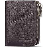VANNANBA Men Wallets with Zipper Genuine Leather Retro Multifunction with 2 Large Zipper Pocket, 6 Card Slots