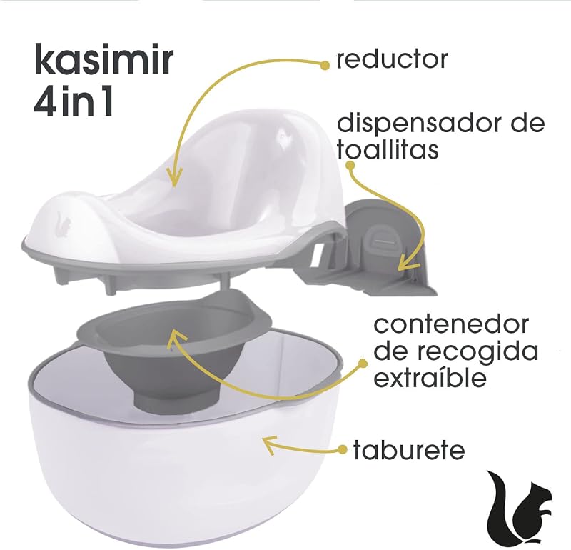Deluxe 4 em 1 penico, Penico, Redutor, Fezes e dispensador de toalhetes, De 18 meses a 4 anos aprox., Kasimir, Branco