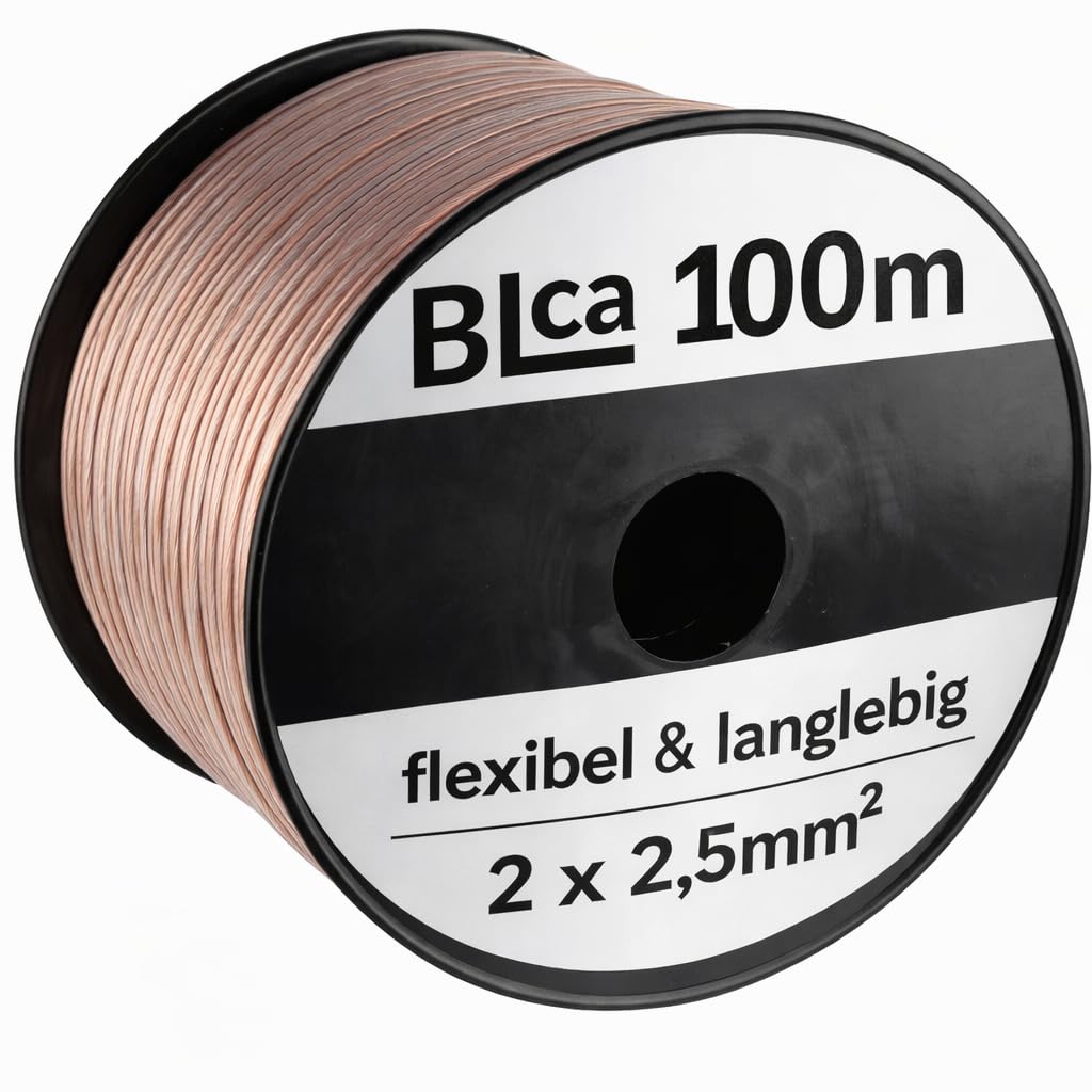 BLca Speaker Cable - CCA Copper Speaker Wire for HiFi or Car Audio - AWG 14 Role - Speaker Cable 100m - 2 x 2.5mm²