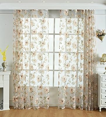 Countryside Flower Sheer Window Curtains Burnt Out Style Rod