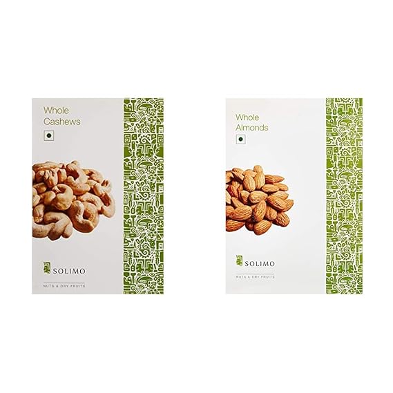 Amazon Brand - Solimo Premium Cashews, 250g + Amazon Brand - Solimo Premium Almonds, 1kg