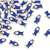 DICOSMETIC 30Pcs Fish Beads Bulk Alloy Enamel Blue Fish Beads Gold Plated Tiny Fish Charms Spacer Beads Cute Little Fish Beads Jewelry Accessories for DIY Jewelry Making, Hole: 1.8mm