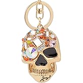 JIAHATE Skull Keychains for Women,Inlaid Multicolor Rhinestone Skull Key Trendy and Punk Style Key Chain Unisex Gift