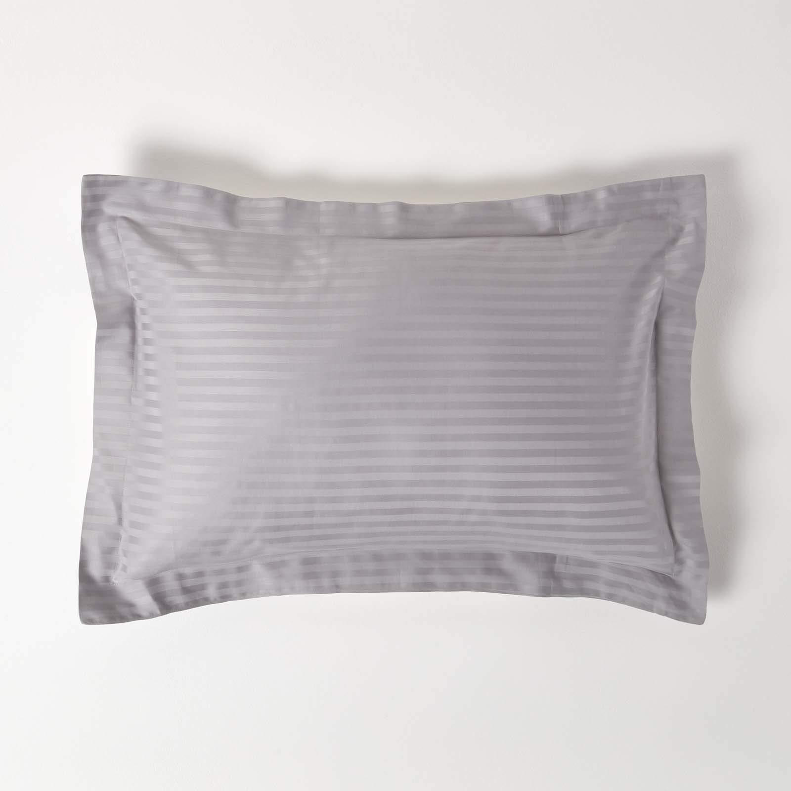 HOMESCAPES Grey Pure Egyptian Cotton Oxford Pillowcase Standard Size 330 TC 500 Thread Count Percale Equivalent Satin Stripe Pillow Case