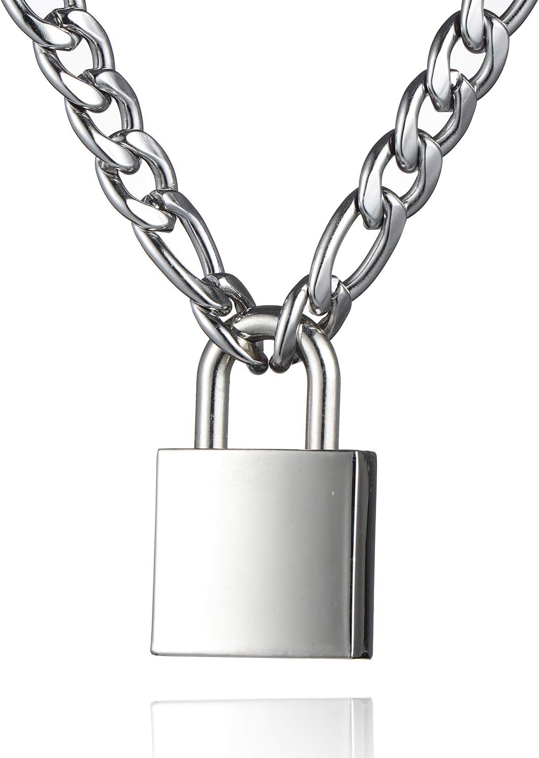 Padlock Necklace Stainless Steel Lock Chain for Men Women Silver 18-24 inch