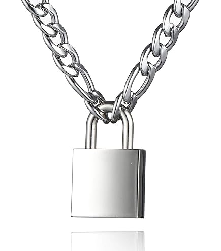 Yeaphy Chain Punk Padlock Necklace Stainless Steel Chain Necklace