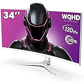 CRUA 34" Curved Gaming Monitor, WQHD 3440x1440, 120Hz Computer Monitors, 1500R VA Screen, 120% sRGB, AMD FreeSync, Blue Light Filter, HDMI 2.0 & DP 1.4, Wall Mountable Installs- White