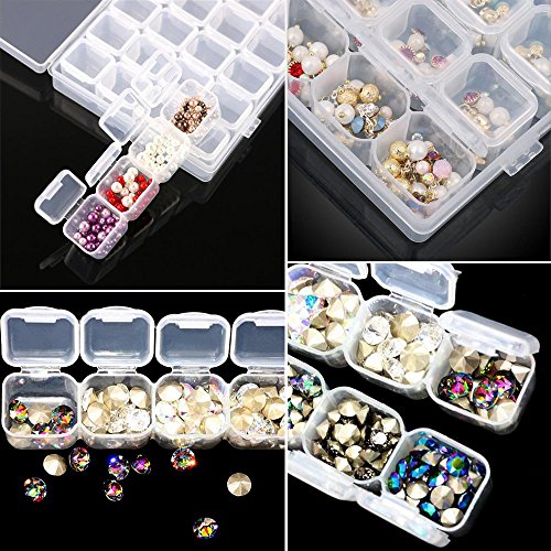 28 Grids Clear Plastic Storage Box Nail Adorn Boxes Slots Grids Split Bodies Metal Rivets Mosaic Making Jewelry Display,Diamond Stones Dividers Box Organizer,False Nails & Nail Art Accessories (2pcs) - Thumbnail 5