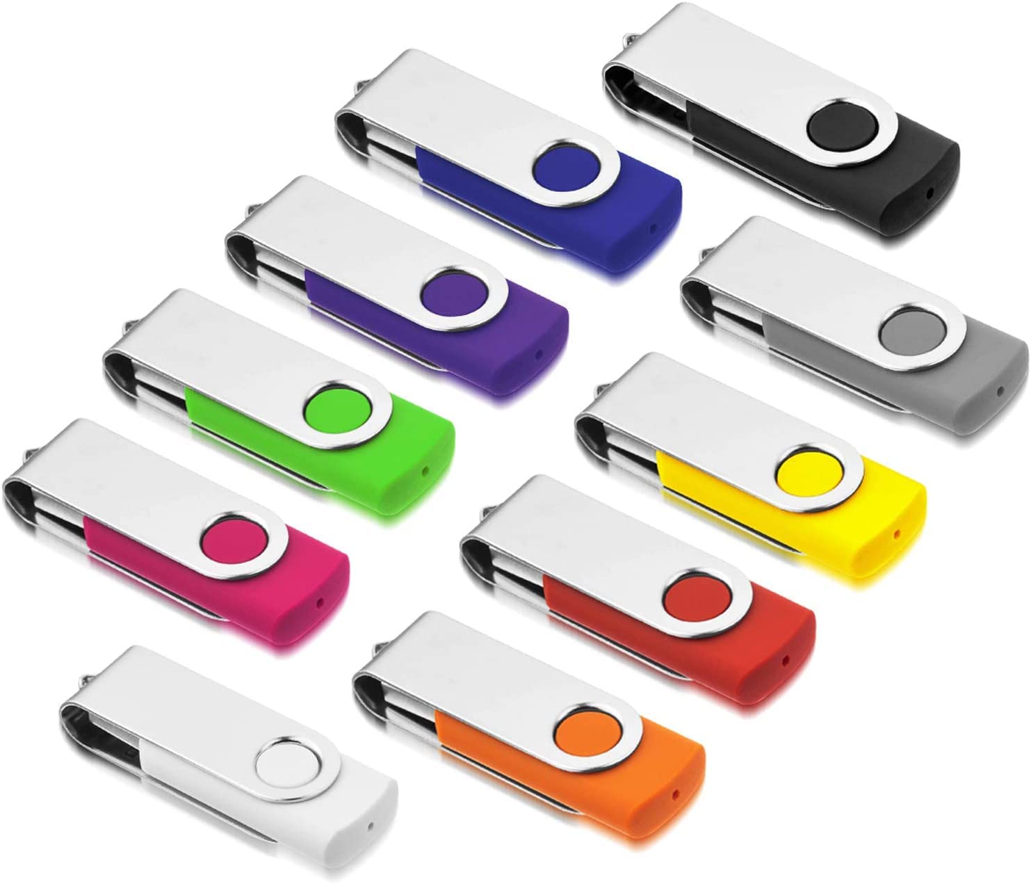 USB Memory Sticks 8GB 10 Pack, AreTop Flash Drive, Memory Stick 2.0 8GB Thumb Drives Pen Drives, Swivel Design, with LED Indicator for Computer/Tablet/Laptop/Car/TV(10 Mixed Color With Lanyard)