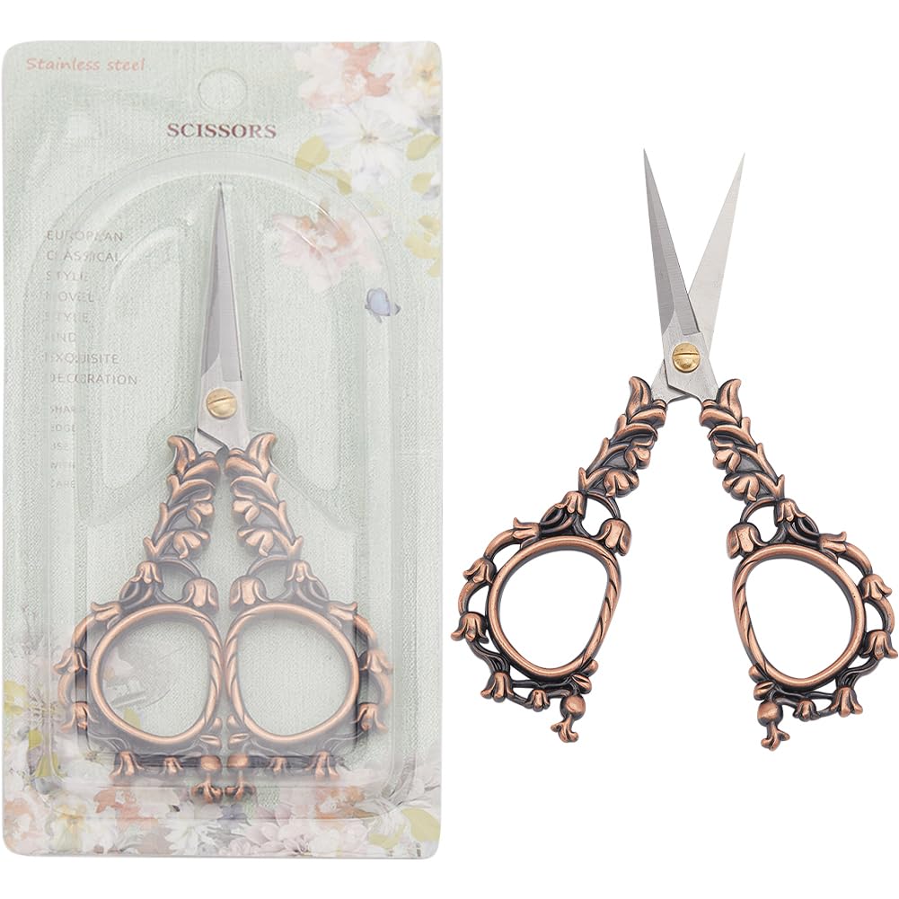 SUNNYCLUE 5 Inch Stainless Steel Sharp Tip Scissors Detail Shears Embroidery Scissors Small Antique Bronze Flower Trimming Scissors for Cutting Fabric Craft Knitting Threading Needlework Artwork Tools
