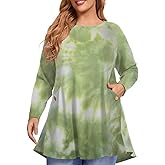 MONNURO Women's Plus Size Tie Dye Sweatshirts Long Sleeve Fall Tops Crewneck Casual Loose Tunic Shirts with Pockets