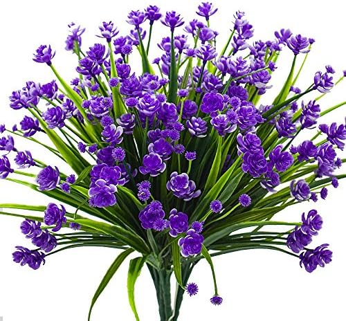 NEWDUS Artificial Daffodils Flowers, 6 Boundles Fake Plant Wholesale Outdoor Faux Flora Greenery Bushes Fence Indoor Outside Hanging Plant Decor (Purple daffodils)