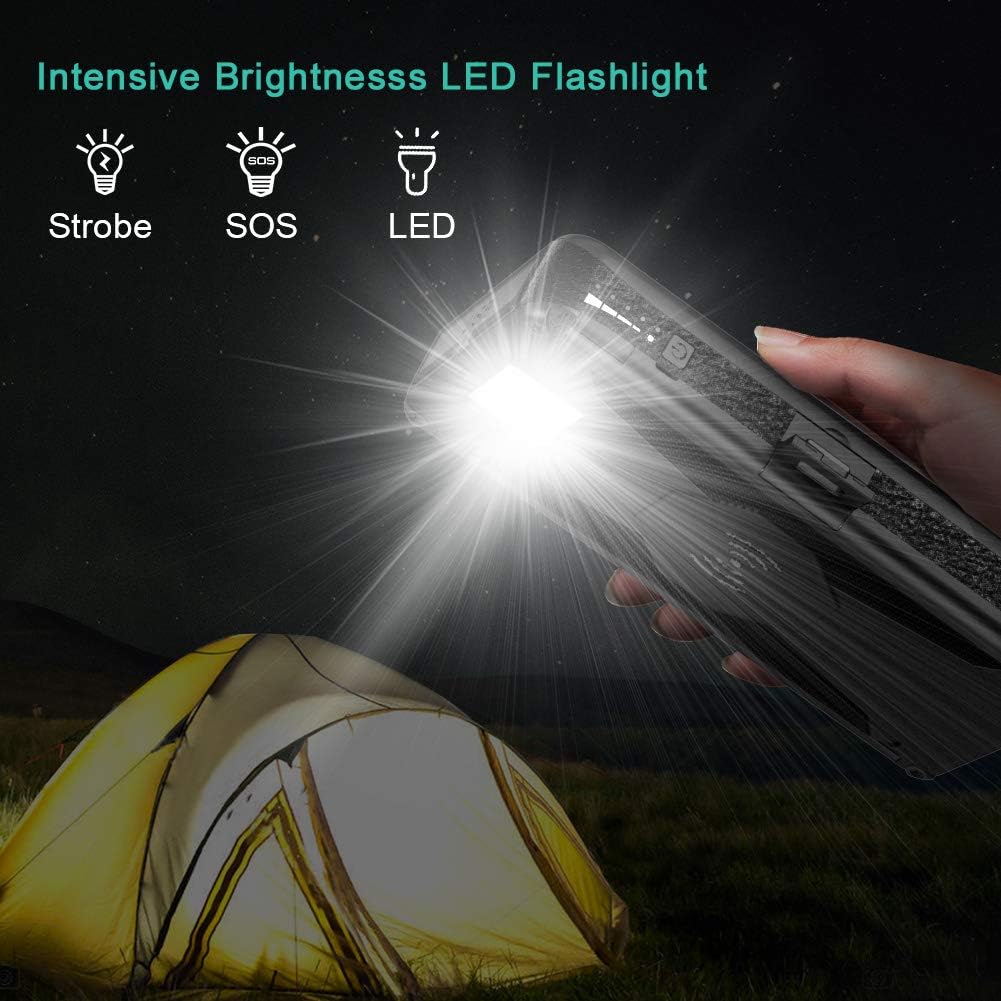 BLAVOR Solar Charger Five Panels Detachable, Qi Wireless Charger 20000mAh Portable Power Bank with Dual Output Type C Input Flashlight and Compass Kit (Black, 20000mah)