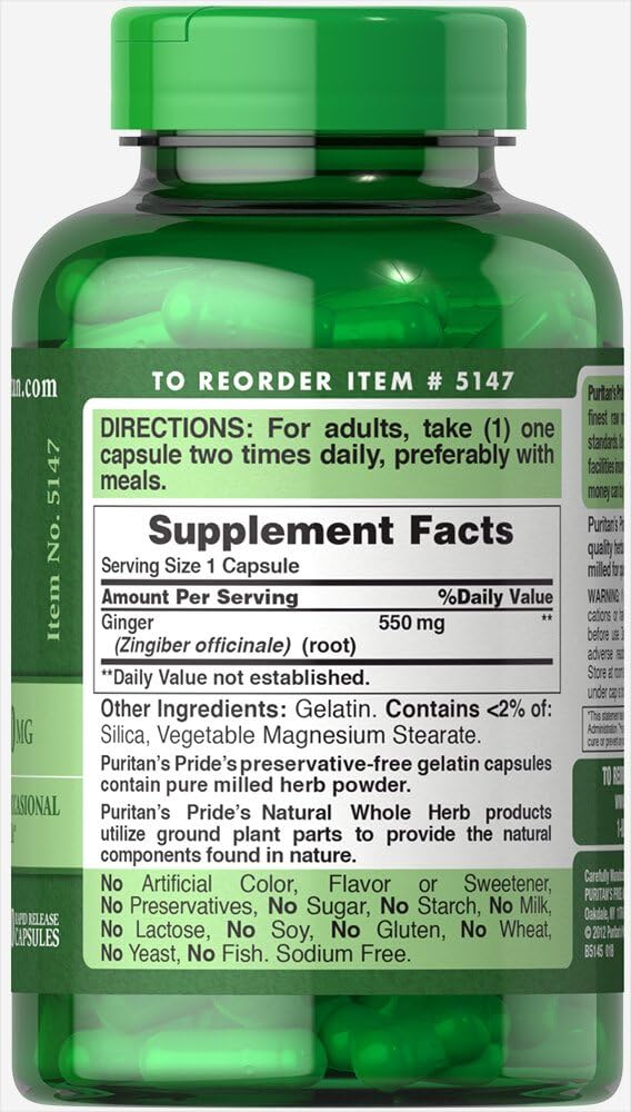 Ginger Root by Puritan's Pride®, Supports Digestive Health*, 550 Mg, 200 Rapid Release Capsules: Health & Personal Care