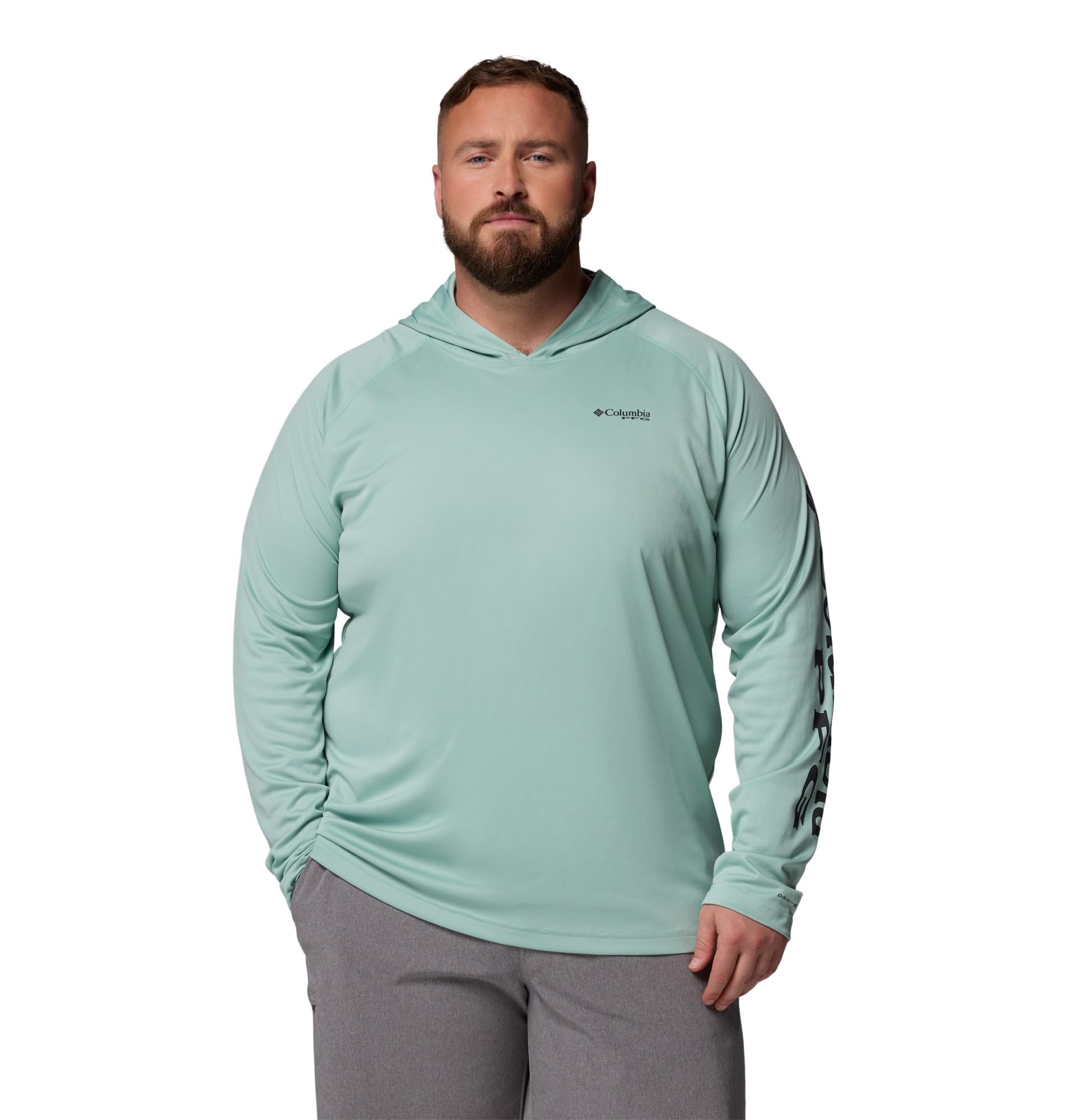 Columbia Mens PFG Terminal Tackle Long Sleeve Fishing Hoodie, Misty Jade/Shark Logo, 1X Image