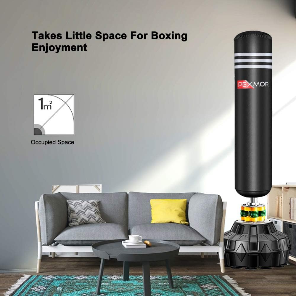 PEXMOR Freestanding Punching Bag Heavy Solid Boxing Bag with Suction Cup Armor Base & Noise Vibration Absorption Device for Adult Youth - Men Stand Kickboxing Bags Kick Punch Bag | Black : Sports & Outdoors