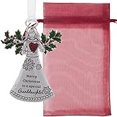Granddaughter Christmas Ornament for Tree – Merry Christmas to a Special Granddaughter Angel with Holly Wings, from Mother or Father in Red Gift Bag & Box