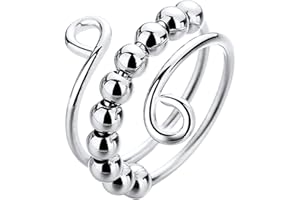 Crethinkaty Anxiety Ring - Adjustable Spinner Rings for Fidget, Stress Relief, and Meditation - Rotatable Stackable 10 Beads 