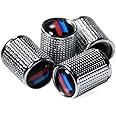 (Set of 4) Chrome Metal Auto Tire Valve Stem Cap Cover Trim with M Sports Stripes Resin Emblem for BMW 3 5 7 M3 M4 M5 M8 X1 X3 X4 X5 X6 X7 Z4 i3 i4 ix Anti-Rust