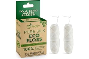 Biodegradable Mint Dental Tooth Lace Floss - 2X Refillable Flossers - 100% Organic Natural and Compostable Teeth Silk Spool -