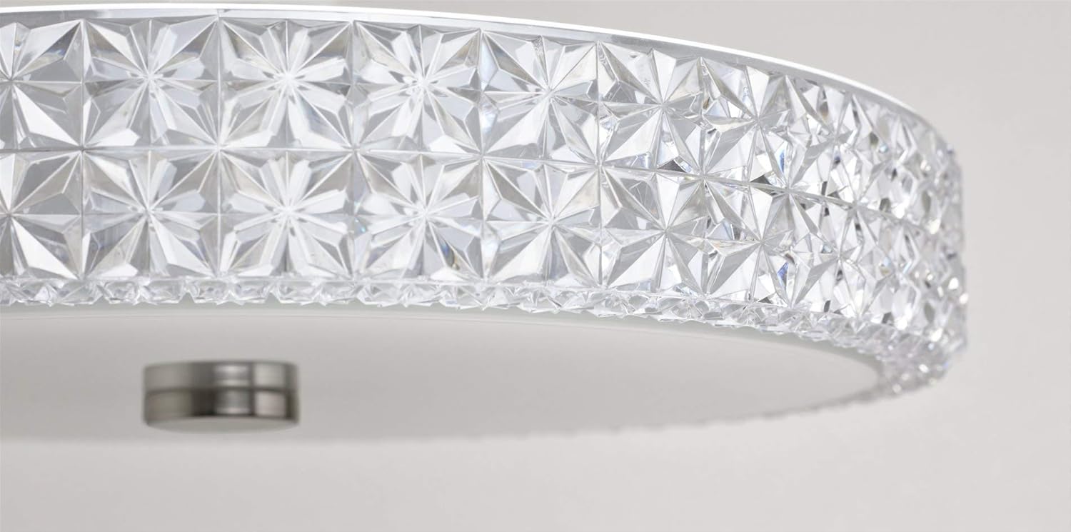 Kira Home Maxine 15" Modern Flush Mount Ceiling Light, Integrated 20W LED (120W eq.), Clear Crystal Style Shade + Round Glass Diffuser, 3000k Warm White Light, White Finish - - 