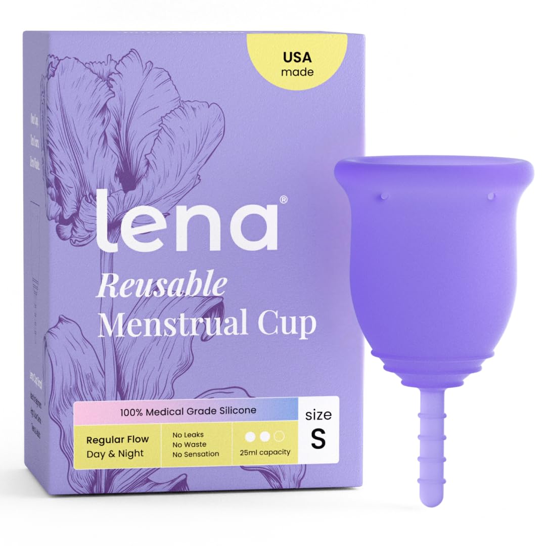 Lena Menstrual Cup Original – Reusable Silicone Period Cup for Regular Flow, 12-Hour Leak-Free Protection, Soft & Comfortable, Beginner-Friendly Design - Small, Purple