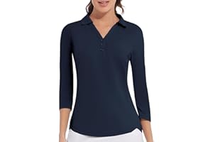 CASEI Women's Polo Shirt 3/4 Long Sleeve Golf Quick Dry T Shirts UPF 50+ Athletic Casual Work Shirts Tops for Women