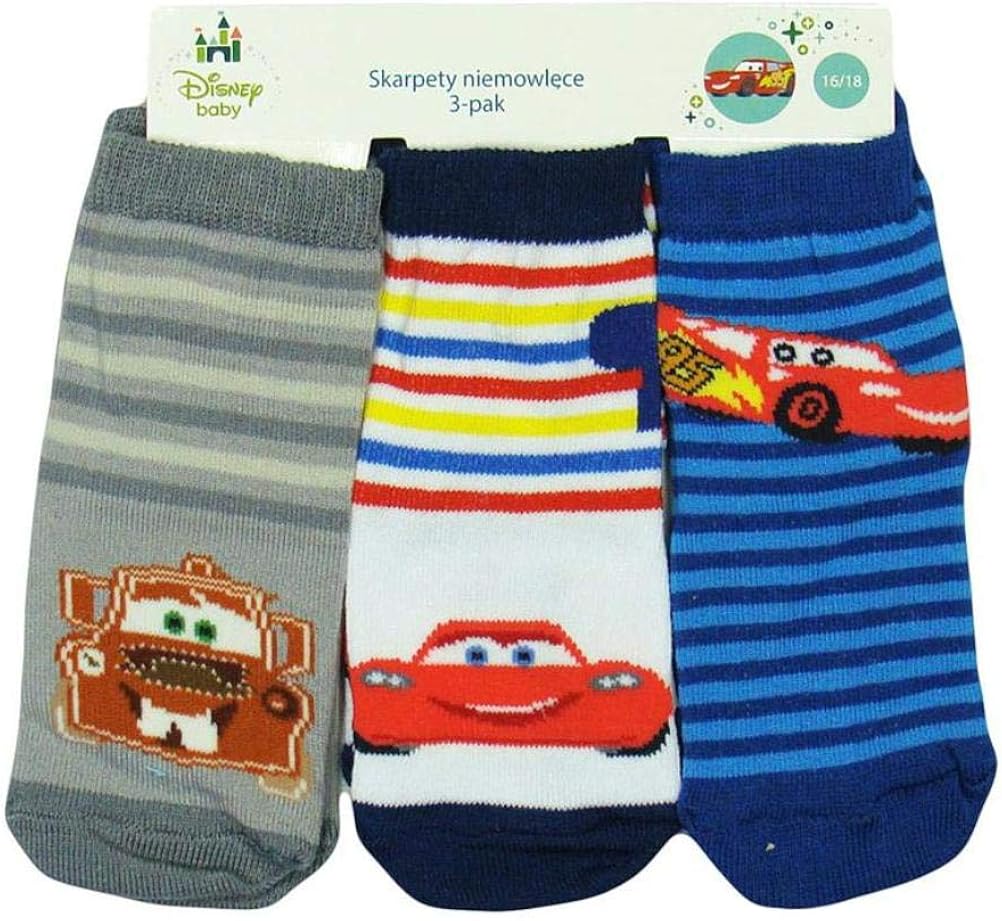 Disney Cars Socks (Pack of 3) (Grey/White/Blue Striped) 13/15 Amazon