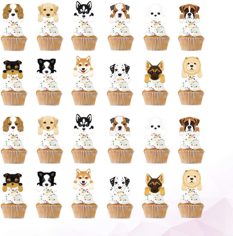 Amosfun Gateau Pour Animaux De Compagnie Topper Chien Cupcake Toppers Decoration De Fete Pour Animaux De Compagnie Fete De Naissance Pour Animaux De Compagnie Fete Danniversaire Fournitures 24pcs Caissettes De Decoration Pour