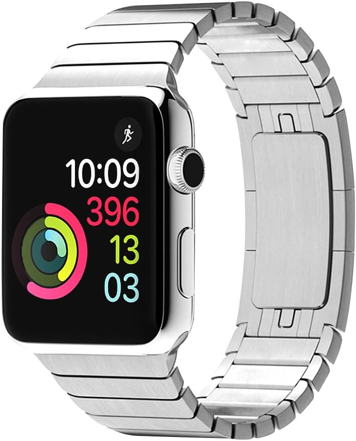 ZENQAI Wrist Band for 42mm Apple Watch - Stainless Steel Metal Replacement Bands with Double Button Folding Clasp (Silver)