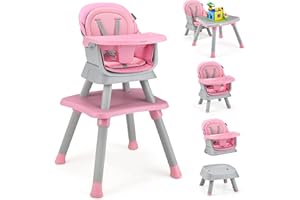 BABY JOY Baby High Chair, 8 in 1 Convertible Highchair for Babies & Toddlers | Booster Seat | Table and Chair Set | Building Block Table | Toddler Chair with Safety Harness, Removable Tray (Pink)