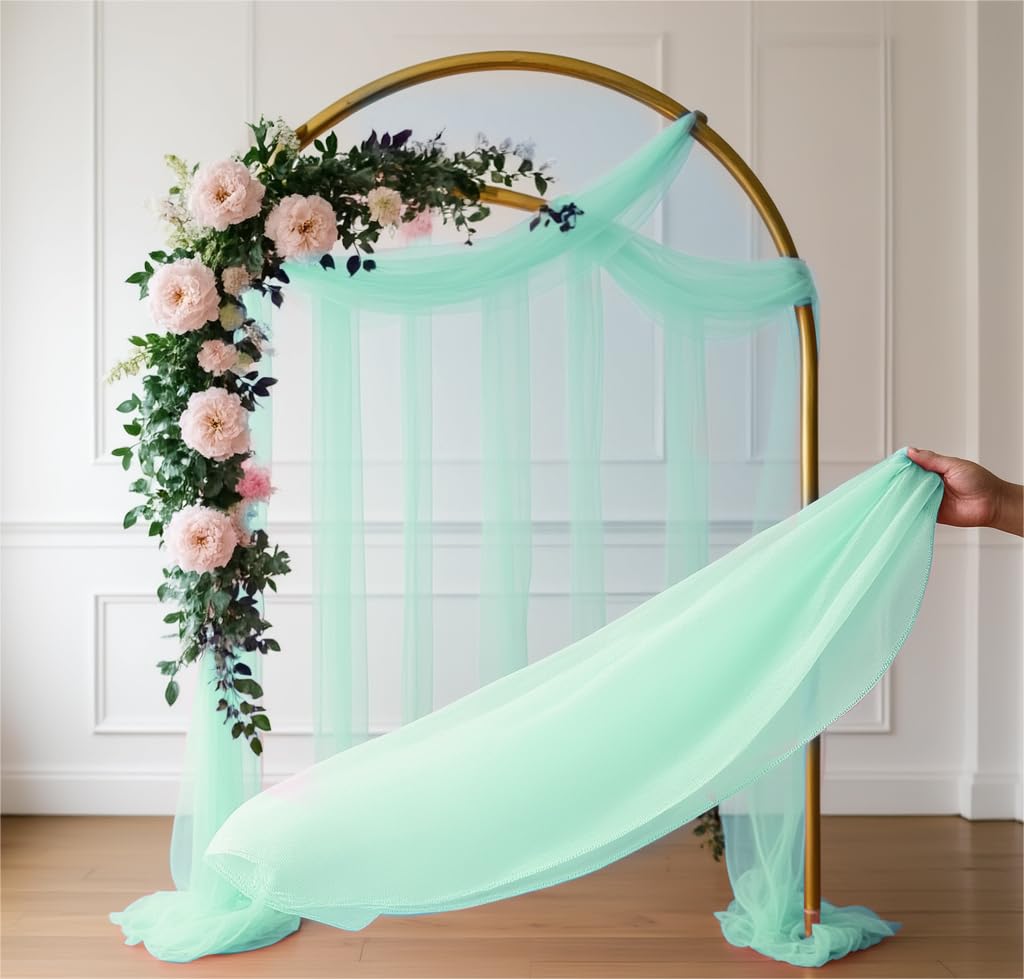 HEMEIREN Wedding Arch Drape Organza Fabric 1.3X10M Table Runner Sheer Voile Scarf Draping Panels for Wedding Backdrop Ceremony Reception Decorations (Mint Green)