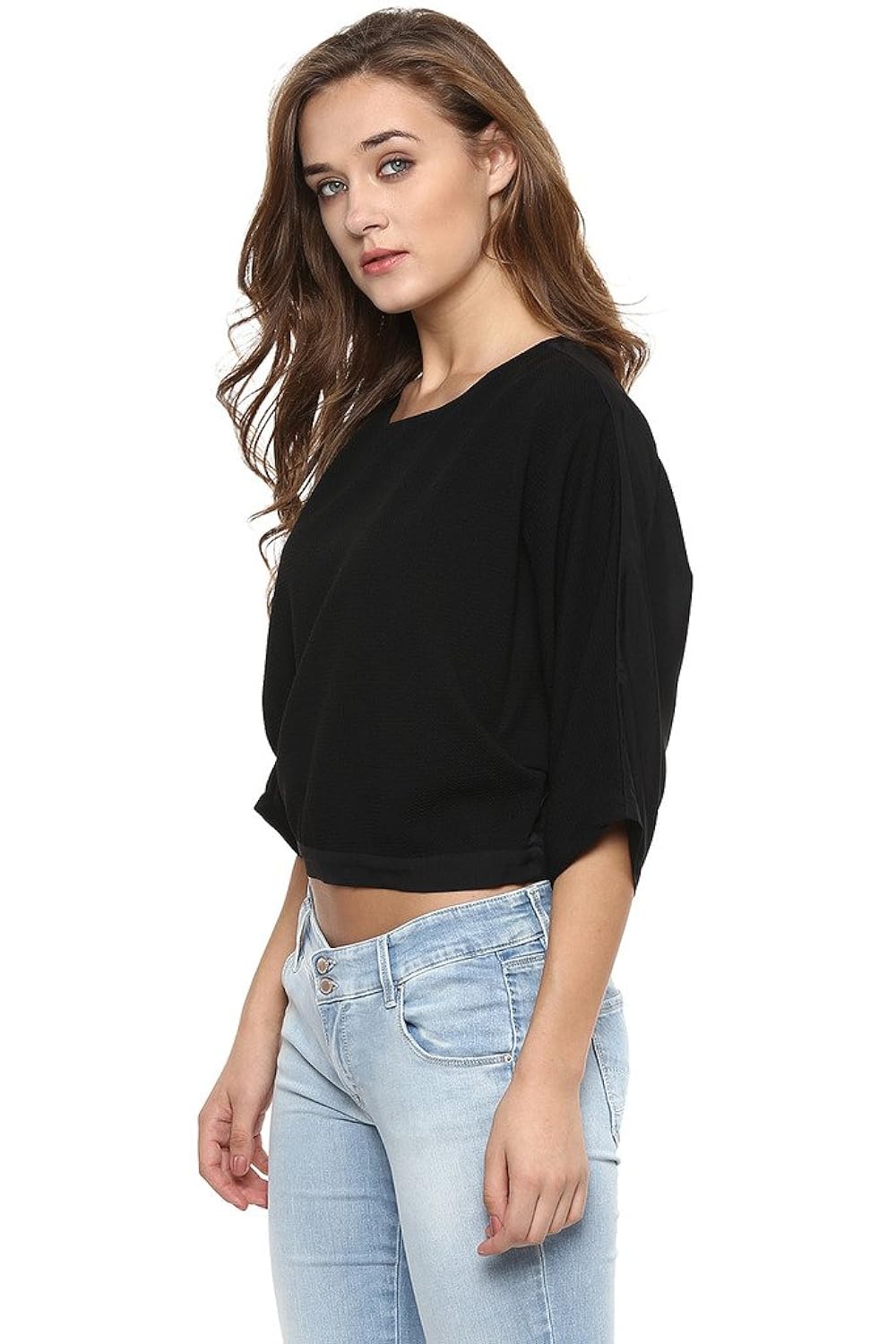 miss chase womens black solid crop top