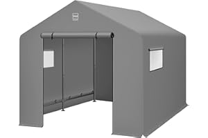 Best Choice Products 10x8ft Outdoor Storage Shed, Carport, Canopy Shelter, Dual Doors & Windows, Metal Frame, Weather-Resistant, Perfect for Storing Motorcycle, Bike, Garden Tools – Gray